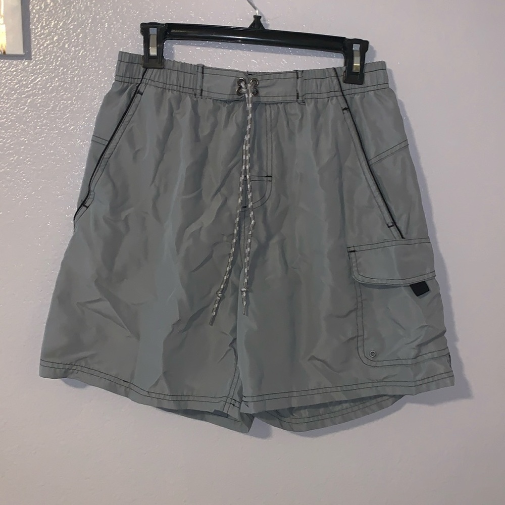 Stillwater Supply Company gray mesh lined swim trunks